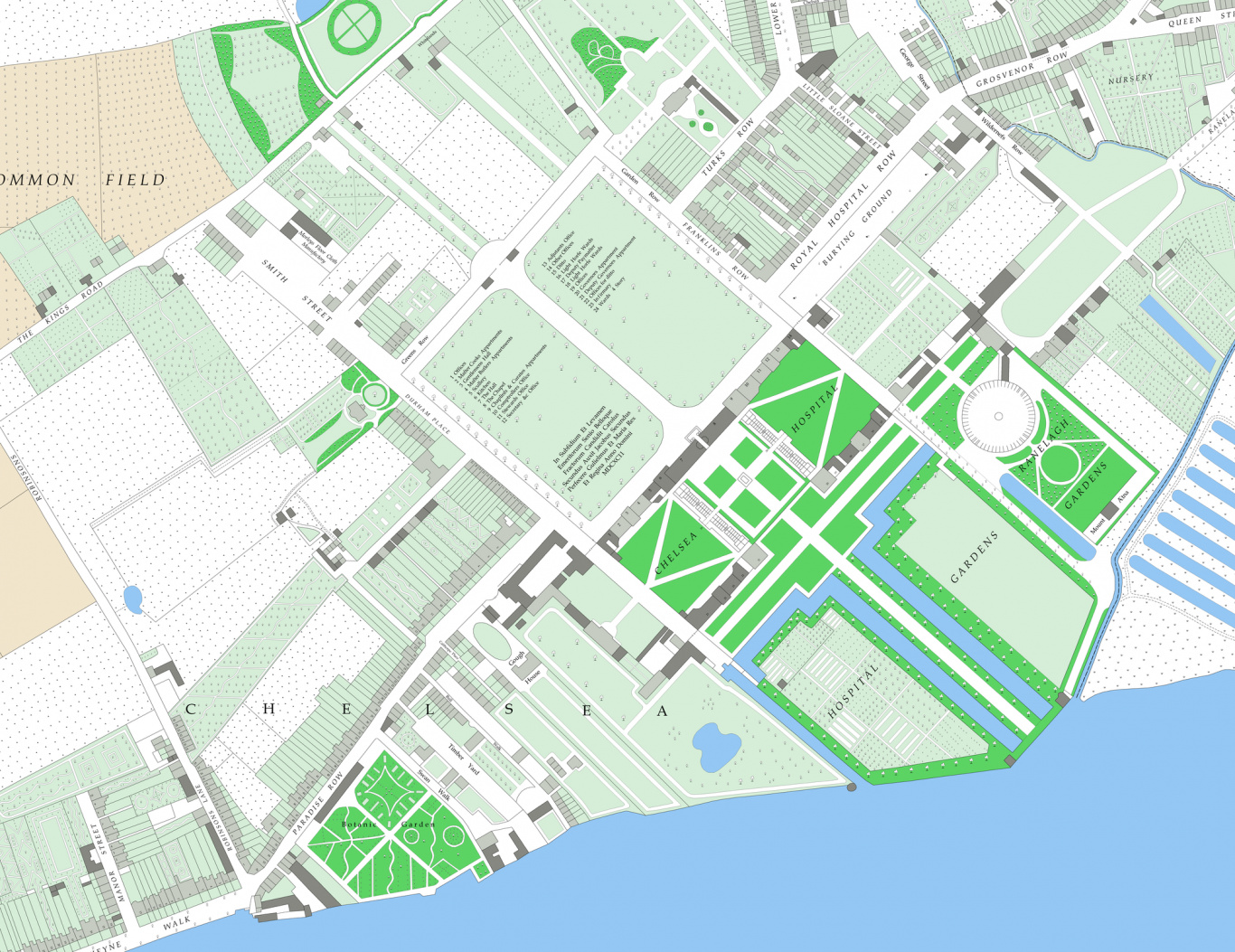 Chelsea Hospital 1799, redrawn map